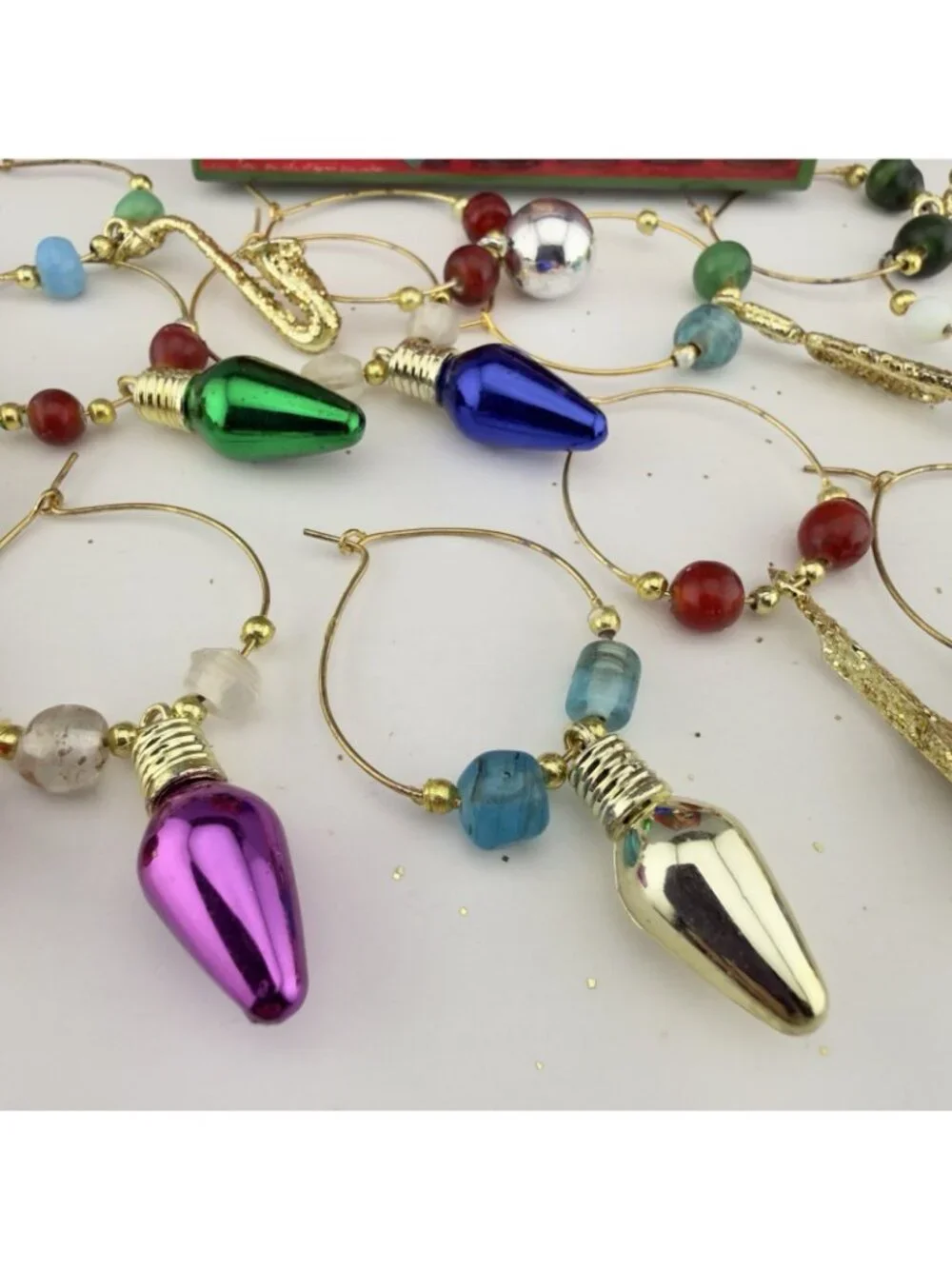 Holiday Wine Glass Charms Lot of 18 Bells Christmas Lights Presents French Horn